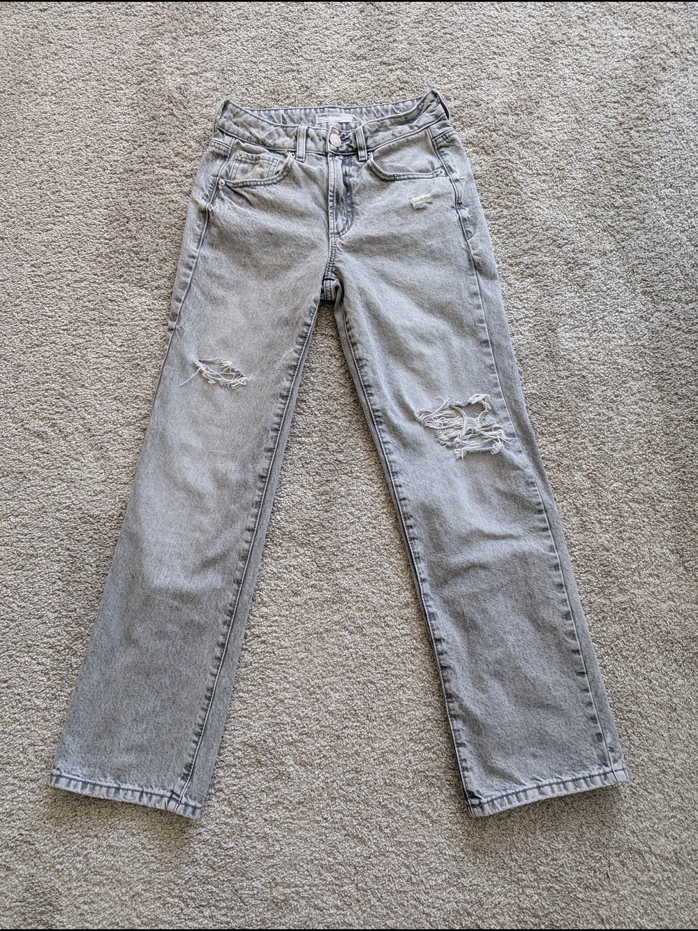 Y2K 90s Straight Garage Denim 100% Cotton Light Grey Distressed